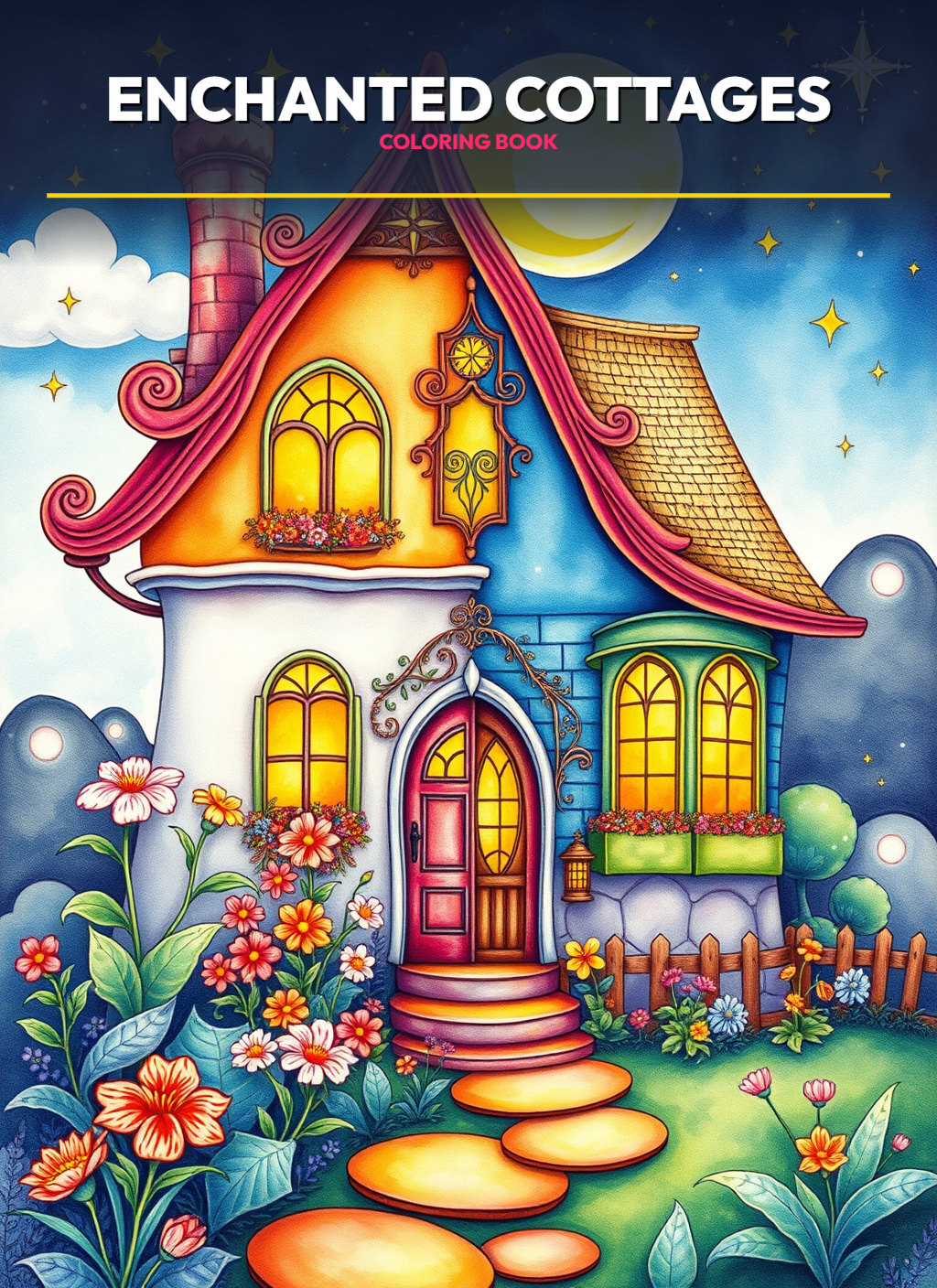 Enchanted Cottages: Day & Night Coloring Pages