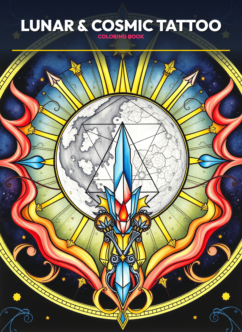 Inked Realms – Lunar & Cosmic Tattoo Art Coloring Pages