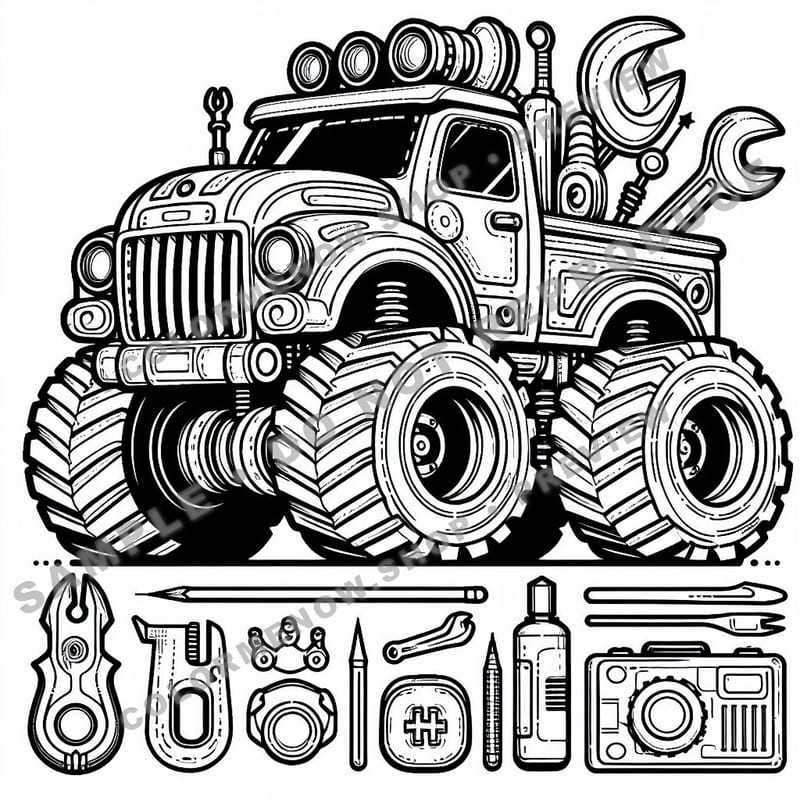 Construction Monster Trucks Coloring Pages - Sample Page 1