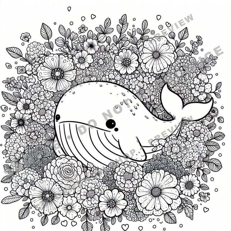 Cute Animals with Flowers Coloring Pages - Sample Page 1