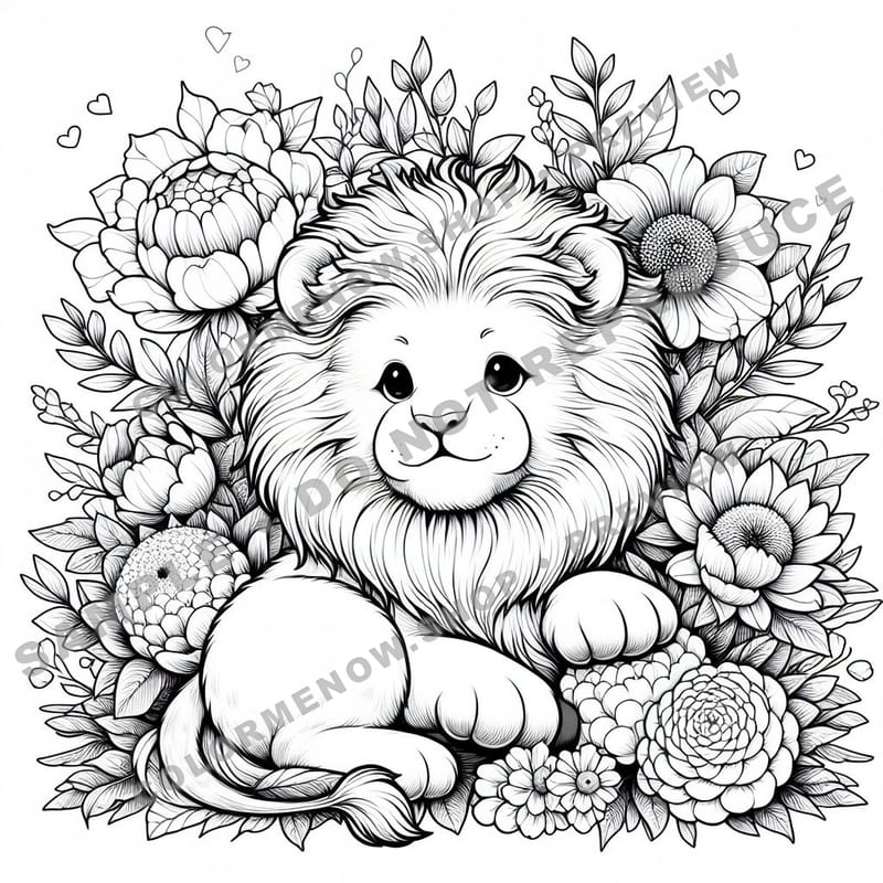 Cute Animals with Flowers Coloring Pages - Sample Page 2