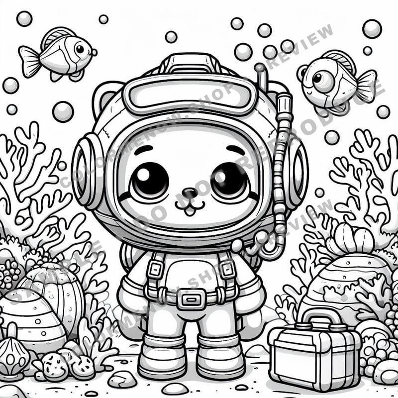 Cute Underwater Explorer Coloring Pages - Sample Page 1