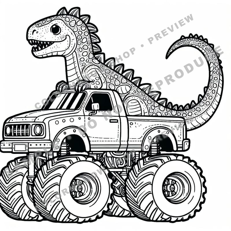 Dino Monster Trucks Coloring Pages - Sample Page 1