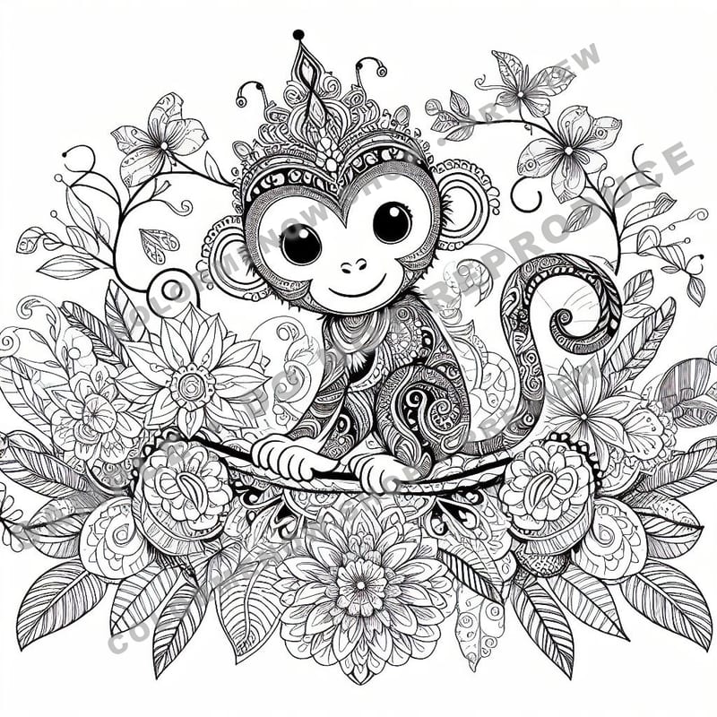 Whimsical Animals: Ornate Mandala Coloring Pages - Sample Page 1