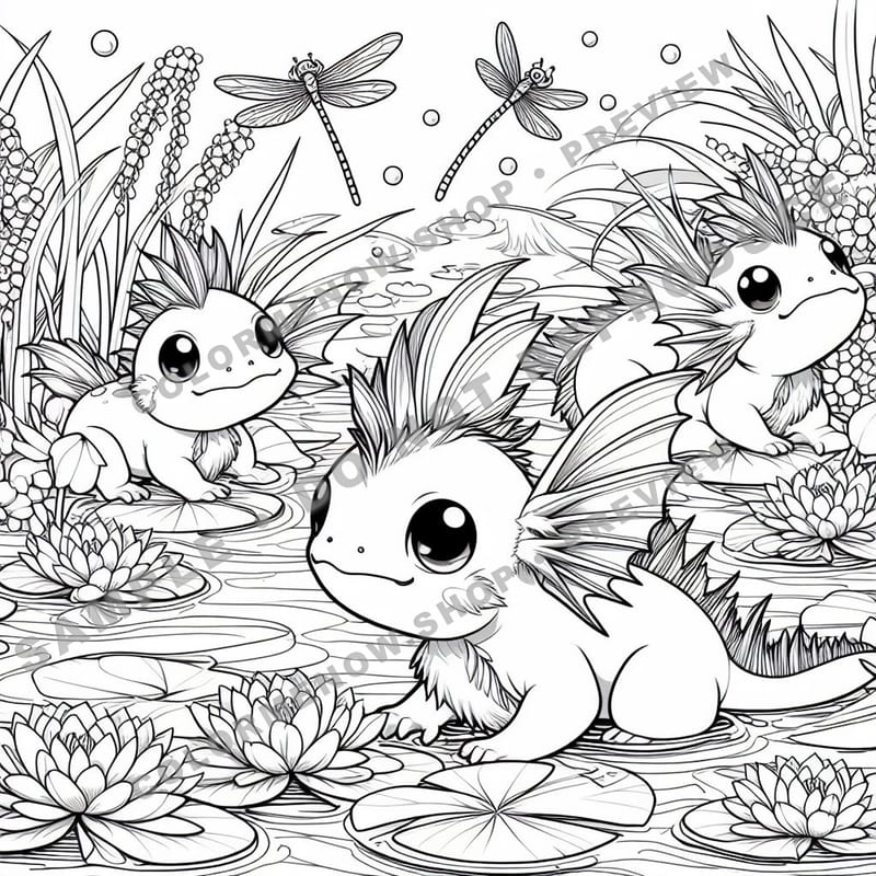 Gentle Pond Animals Coloring Pages - Sample Page 3