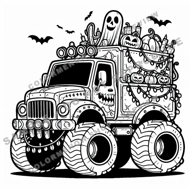 Haunted Monster Trucks Coloring Pages - Sample Page 1