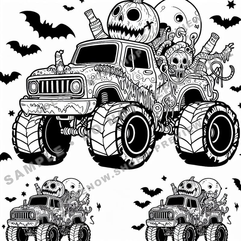 Haunted Monster Trucks Coloring Pages - Sample Page 2