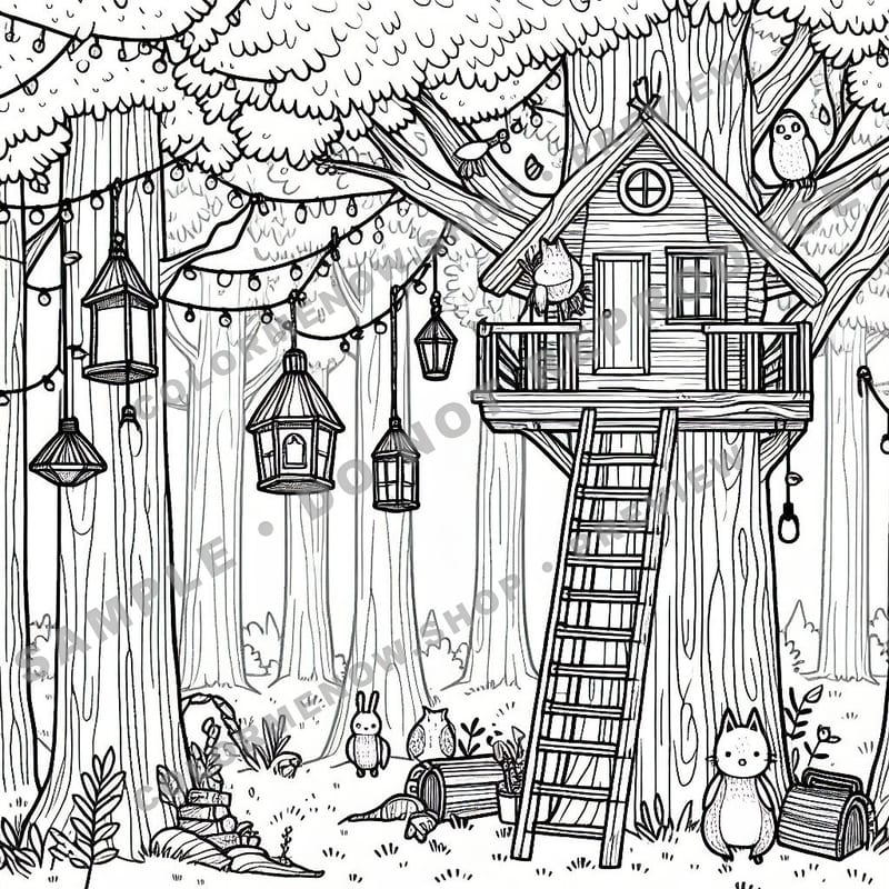 Home Sweet Home: Canopy Treehouse Retreat Coloring Pages - Sample Page 1