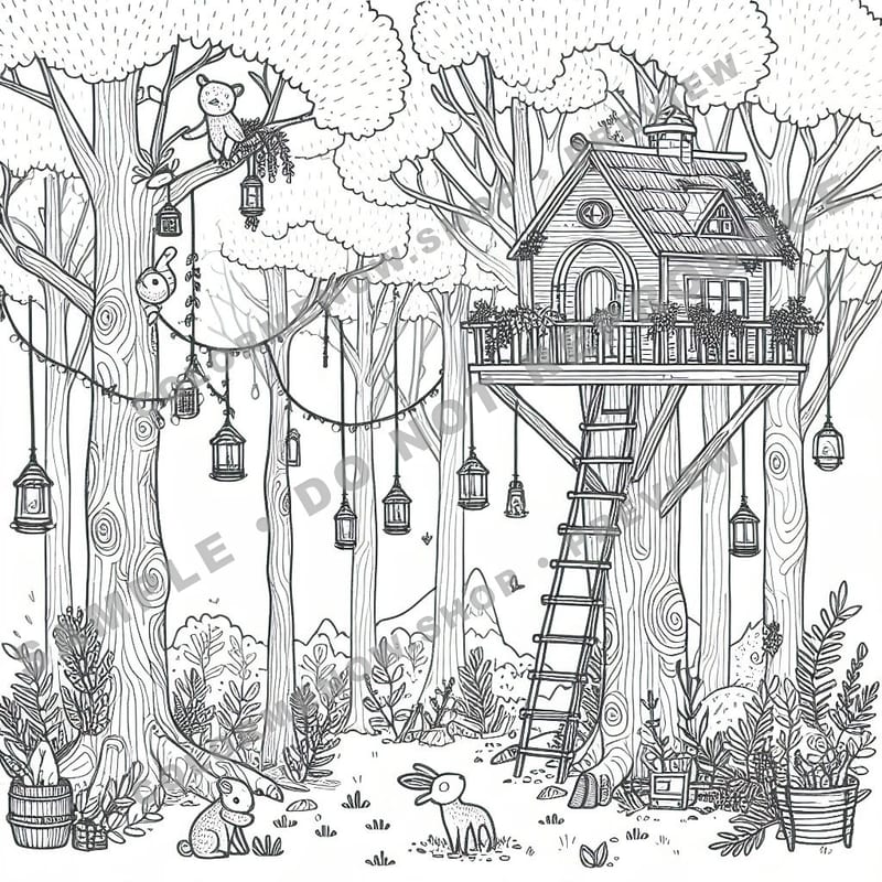 Home Sweet Home: Canopy Treehouse Retreat Coloring Pages - Sample Page 2