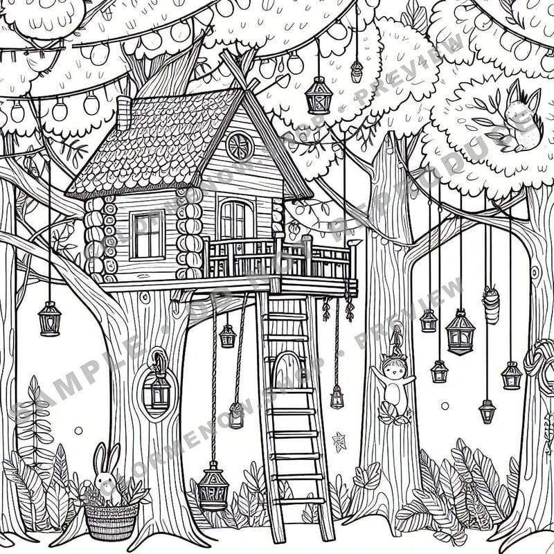 Home Sweet Home: Canopy Treehouse Retreat Coloring Pages - Sample Page 3