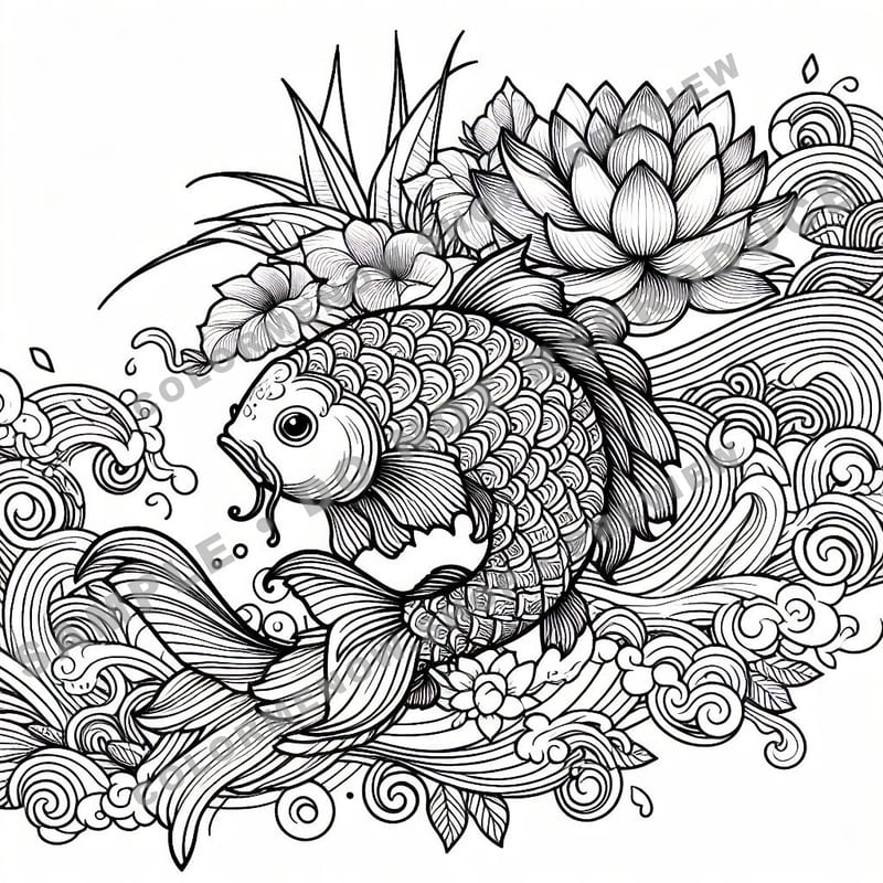 Inked Realms – Japanese Koi Ink Designs Coloring Pages - Sample Page 2