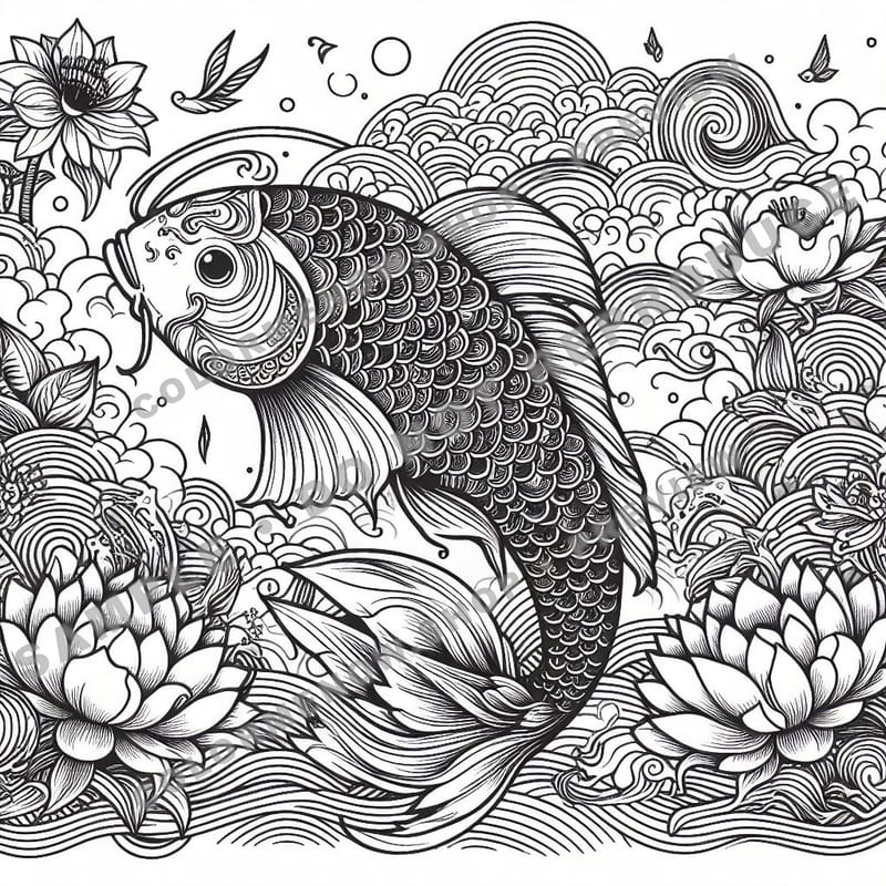 Inked Realms – Japanese Koi Ink Designs Coloring Pages - Sample Page 3