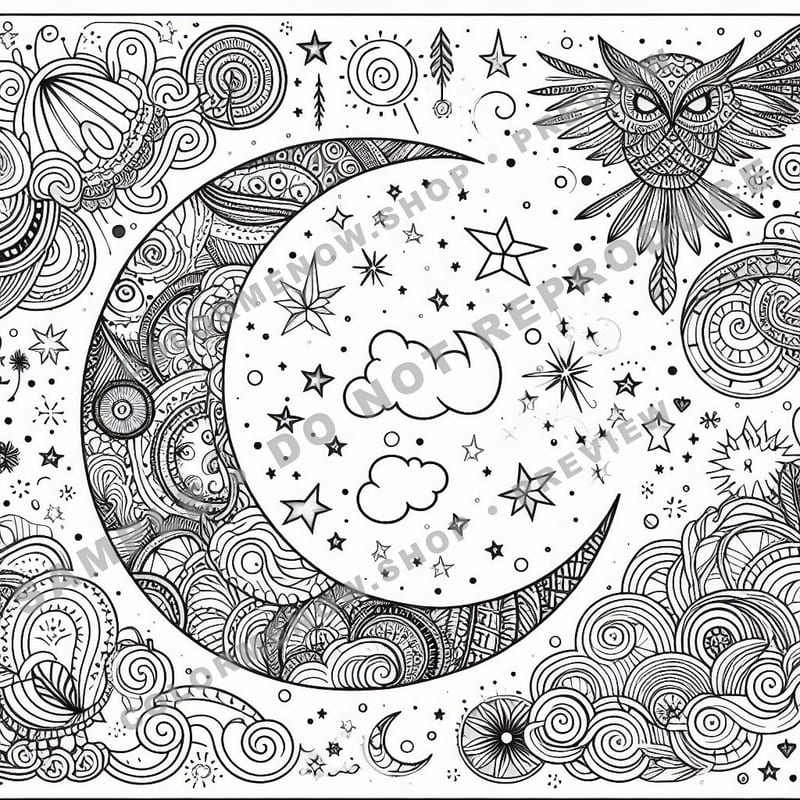 Inked Realms – Lunar & Cosmic Tattoo Art Coloring Pages - Sample Page 1