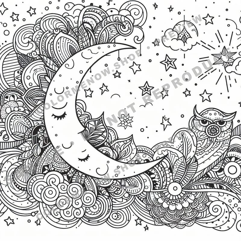 Inked Realms – Lunar & Cosmic Tattoo Art Coloring Pages - Sample Page 3