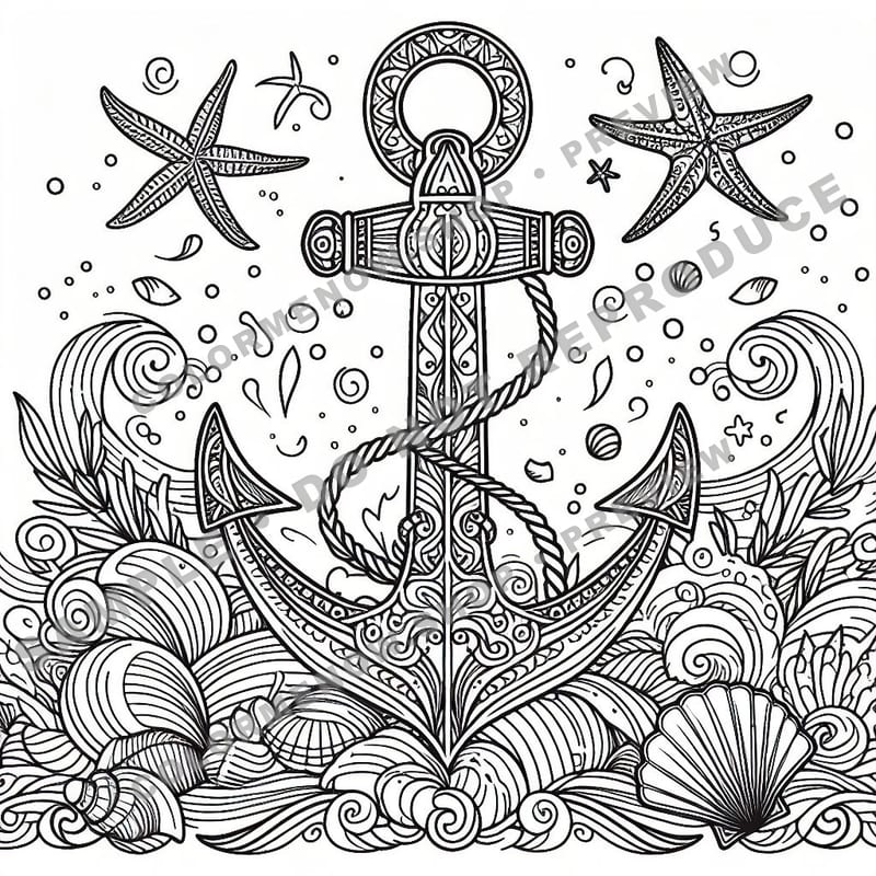 Inked Realms – Nautical Coloring Pages - Sample Page 1