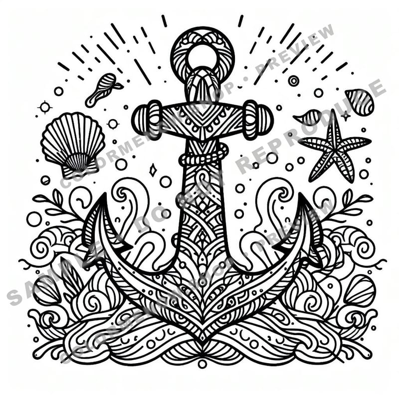 Inked Realms – Nautical Coloring Pages - Sample Page 2