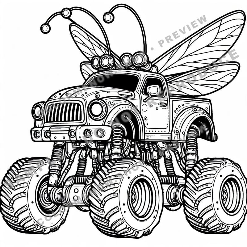 Insect Monster Trucks Coloring Pages - Sample Page 1