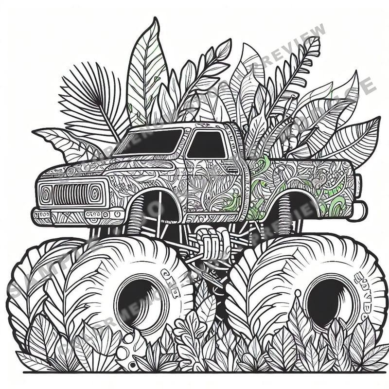 Jungle Monster Trucks Coloring Pages - Sample Page 1