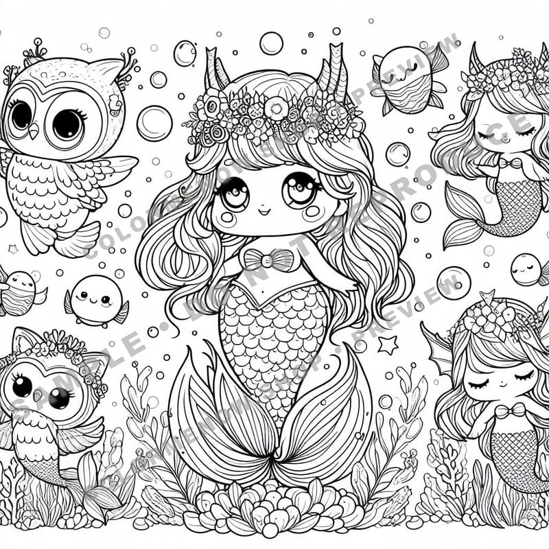 Magical Mermaid Friends Coloring Pages - Sample Page 2