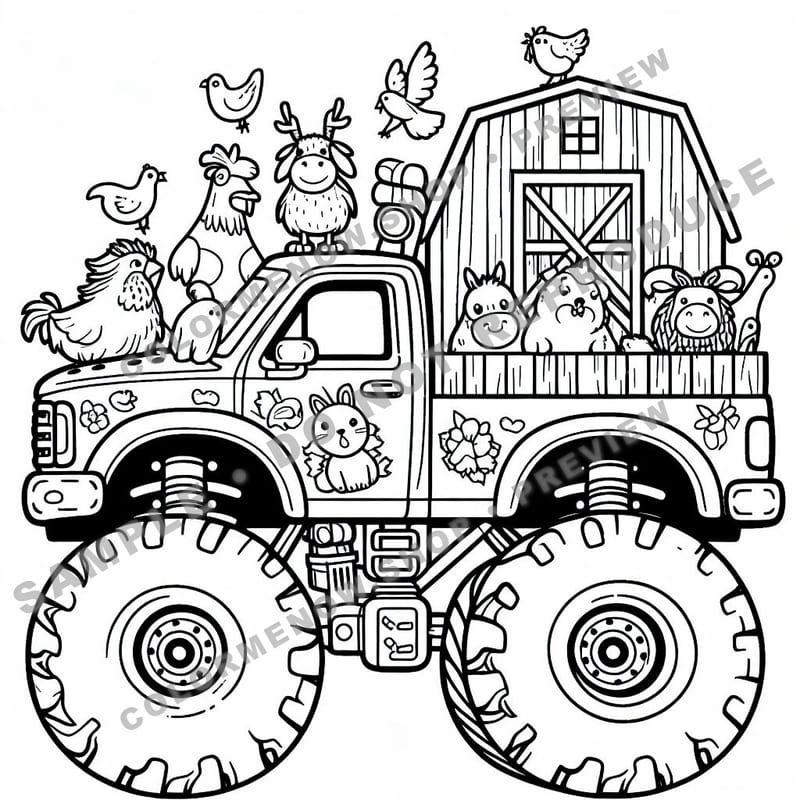 Monster Trucks – Barnyard Beast Trucks Coloring Pages - Sample Page 1