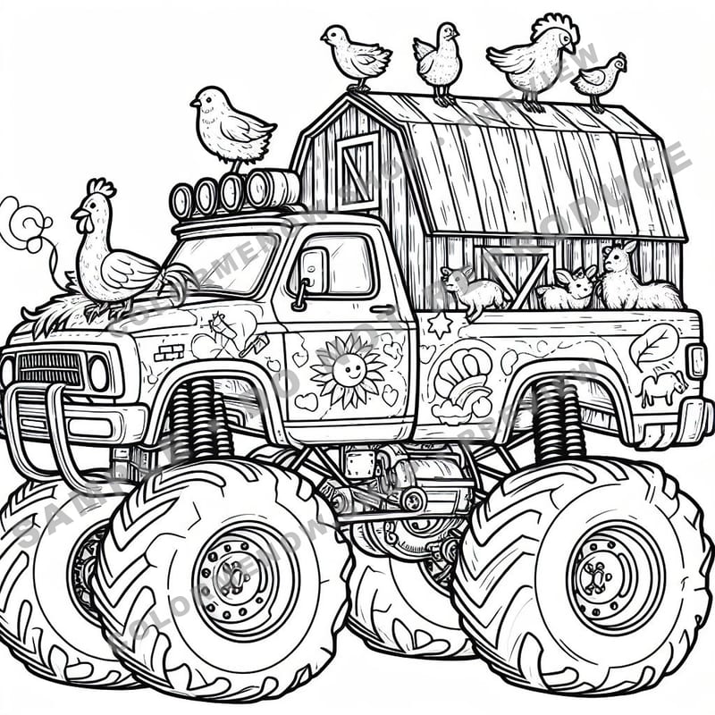 Monster Trucks – Barnyard Beast Trucks Coloring Pages - Sample Page 3