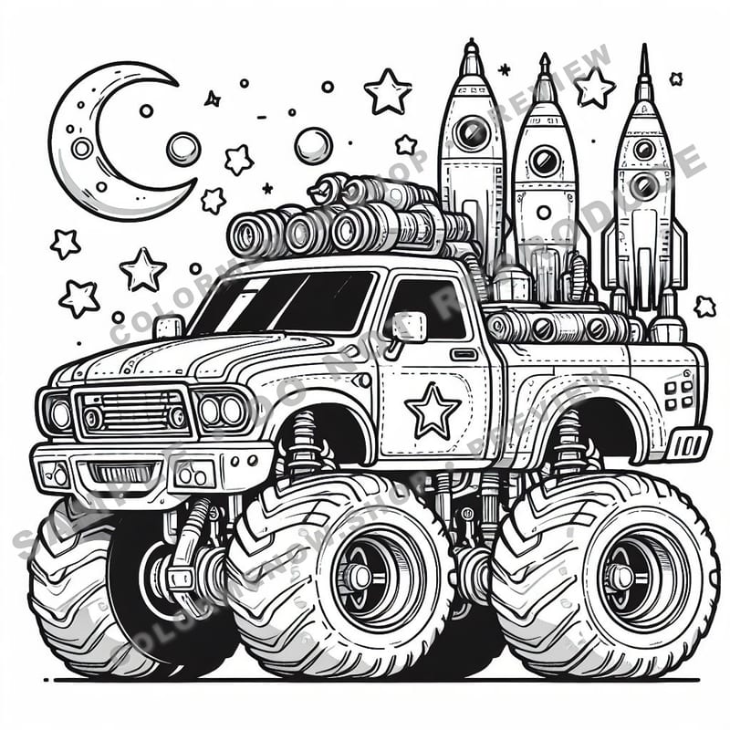 Monster Trucks – Cosmic Crusher Trucks Coloring Pages - Sample Page 2