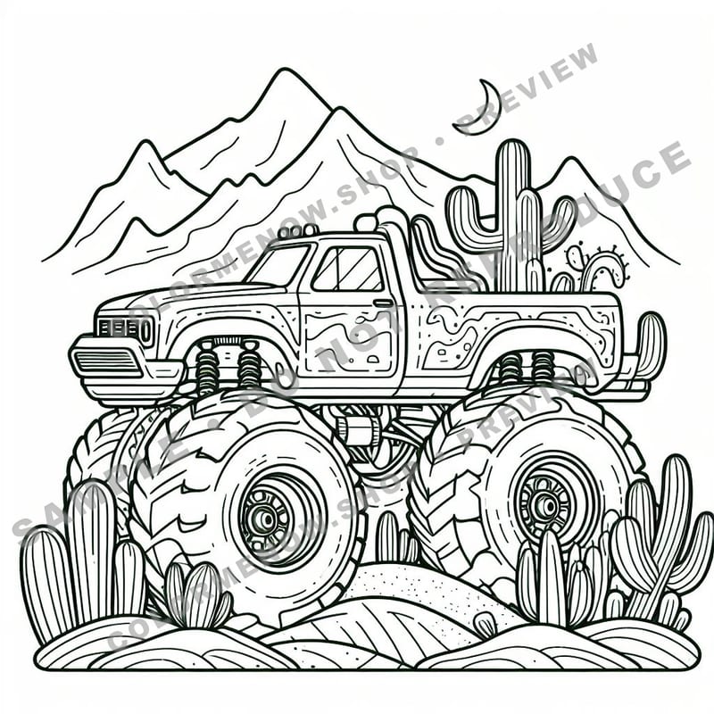 Monster Trucks – Desert Dune Crushers Coloring Pages - Sample Page 1