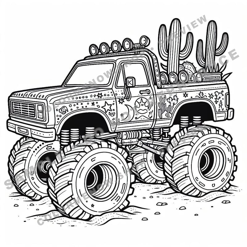 Monster Trucks – Desert Dune Crushers Coloring Pages - Sample Page 2