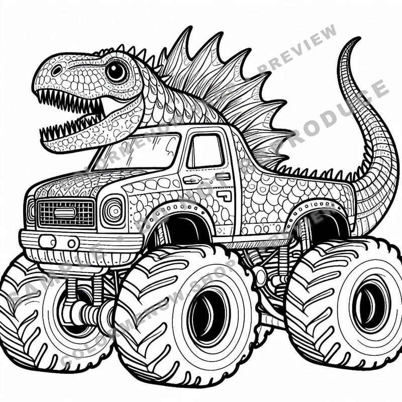 Monster Trucks – Dino Roar Trucks Coloring Pages - Sample Page 1