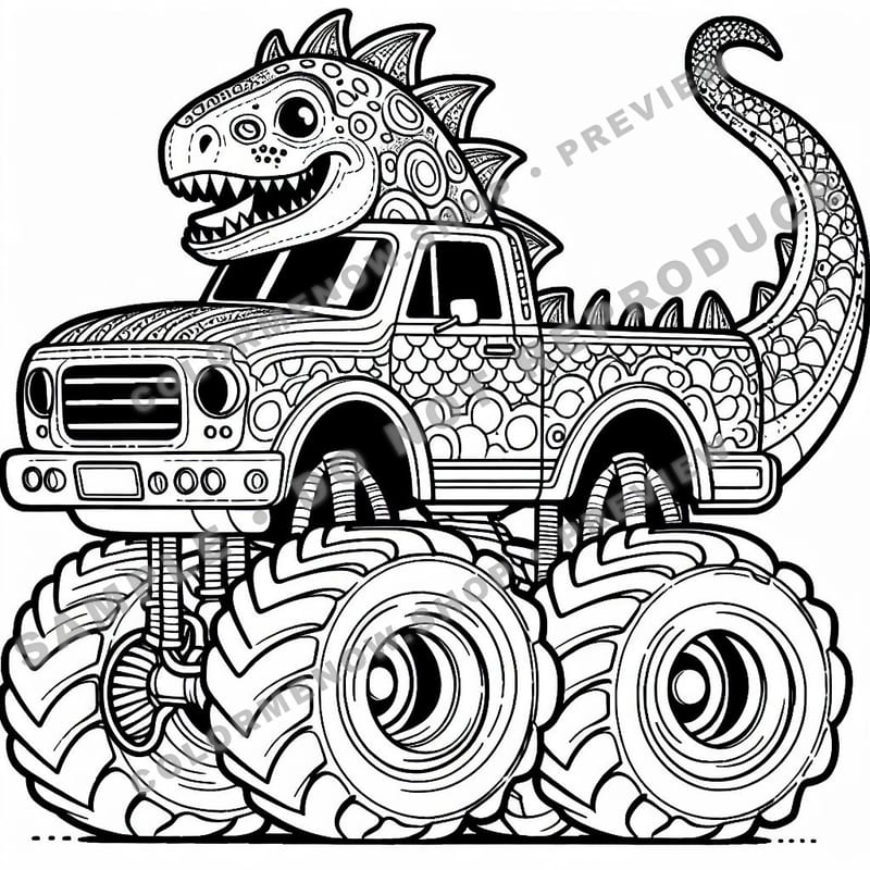 Monster Trucks – Dino Roar Trucks Coloring Pages - Sample Page 3