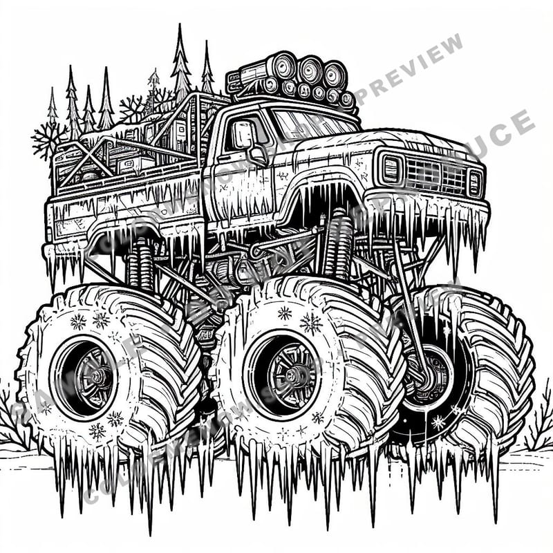 Monster Trucks – Frozen Power Trucks Coloring Pages - Sample Page 1