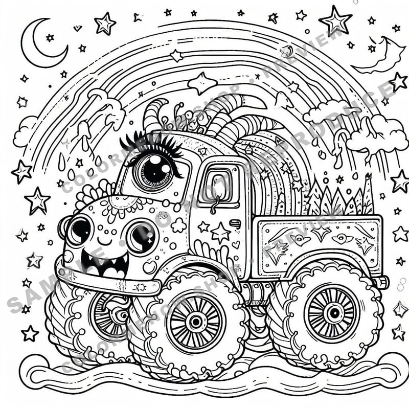 Monster Trucks – Magical Mystery Trucks Coloring Pages - Sample Page 1