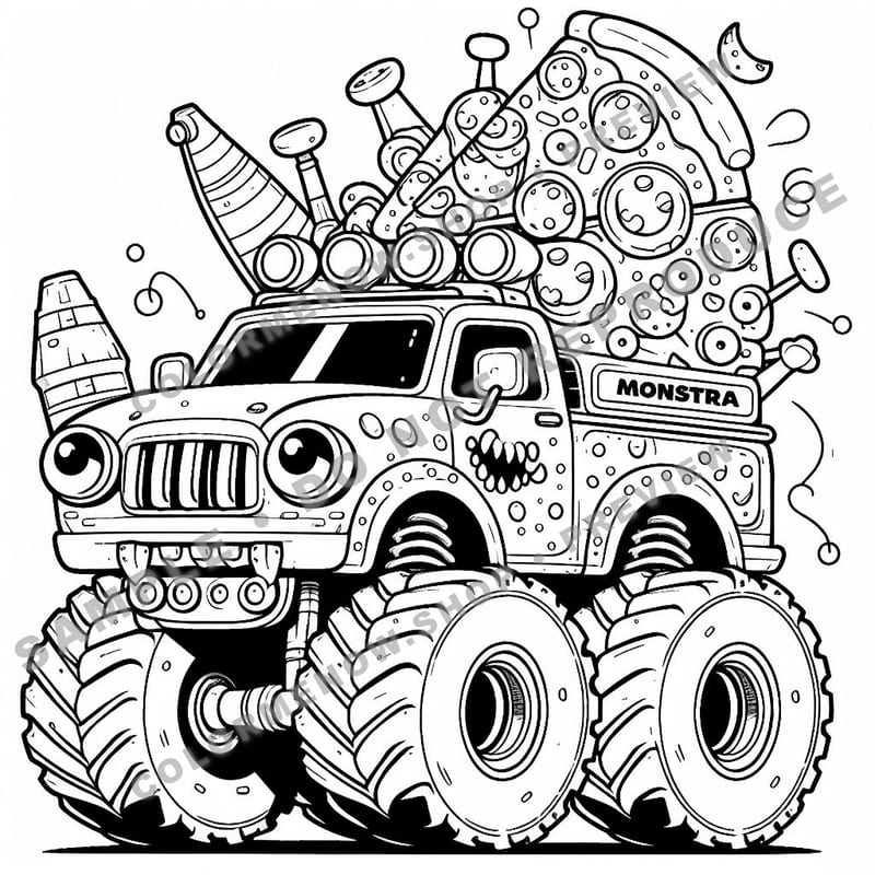Monster Trucks – Pizza Prowler Trucks Coloring Pages - Sample Page 1