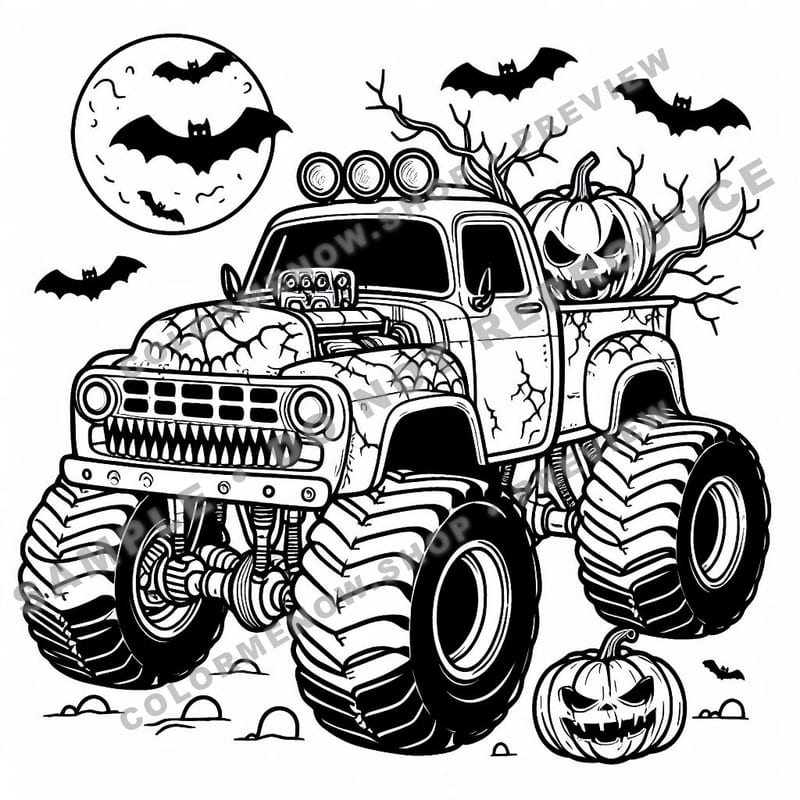 Monster Trucks – Spooky Hauler Trucks Coloring Pages - Sample Page 1