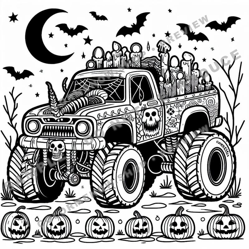 Monster Trucks – Spooky Hauler Trucks Coloring Pages - Sample Page 3
