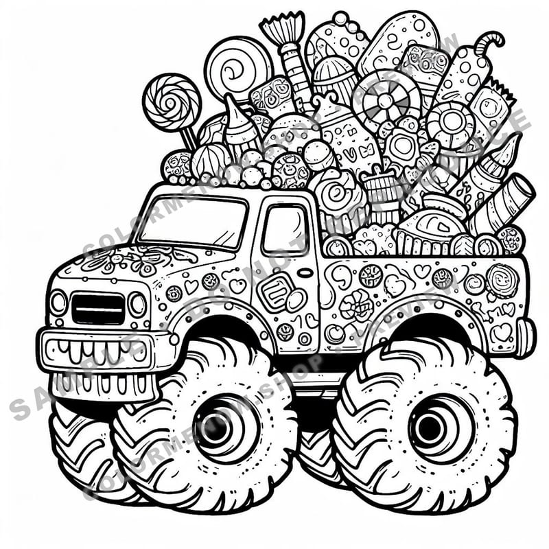 Monster Trucks – Sugar Rush Trucks Coloring Pages - Sample Page 1