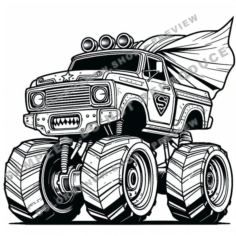 Monster Trucks – Superhero Stomper Trucks Coloring Pages - Sample Page 1