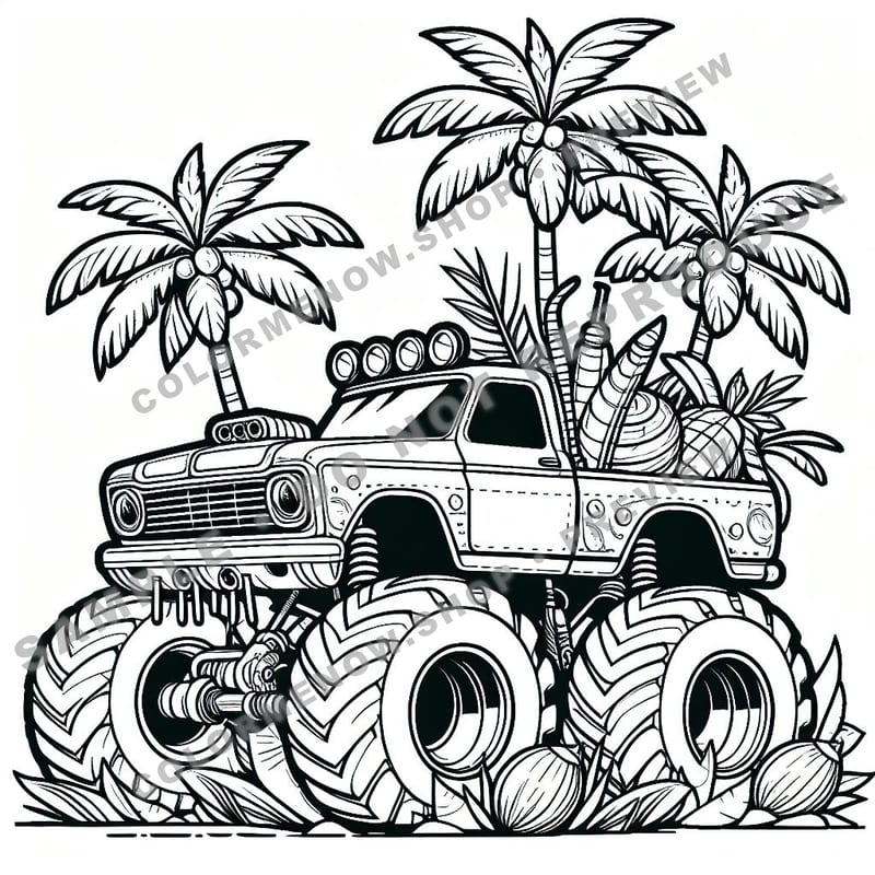 Monster Trucks – Tropical Thunder Trucks Coloring Pages - Sample Page 1