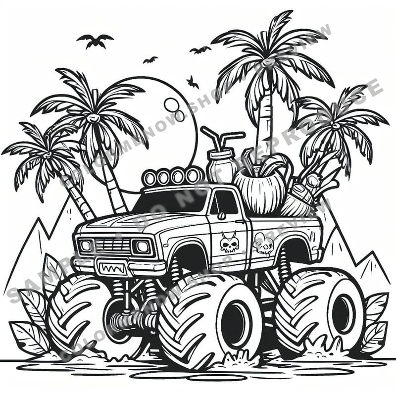 Monster Trucks – Tropical Thunder Trucks Coloring Pages - Sample Page 2