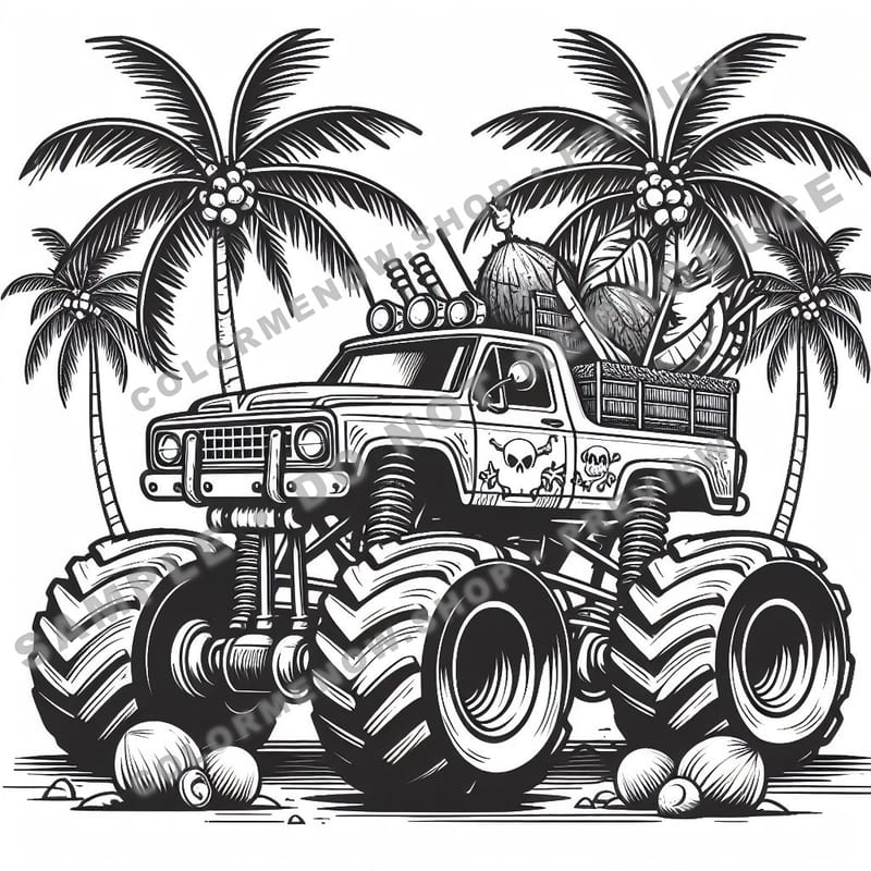 Monster Trucks – Tropical Thunder Trucks Coloring Pages - Sample Page 3