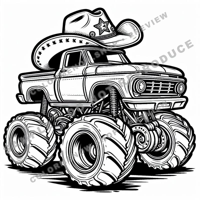 Monster Trucks – Wild West Wrangler Trucks Coloring Pages - Sample Page 1