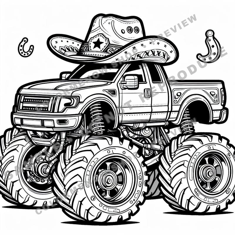 Monster Trucks – Wild West Wrangler Trucks Coloring Pages - Sample Page 3