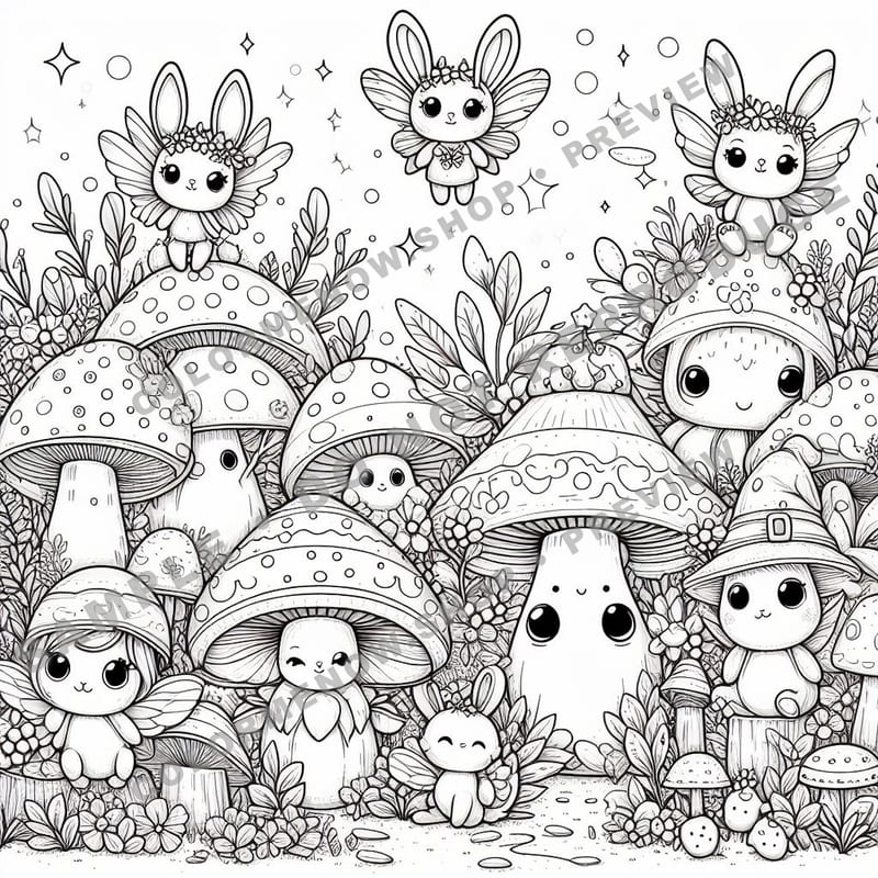 Mushroom Village Coloring Pages - Sample Page 1