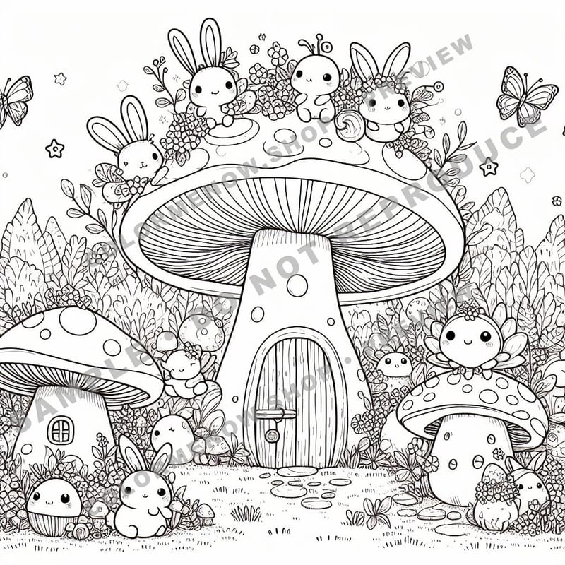 Mushroom Village Coloring Pages - Sample Page 2