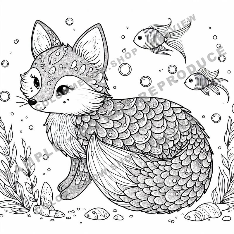 Mythical Aqua Fox Coloring Pages - Sample Page 2