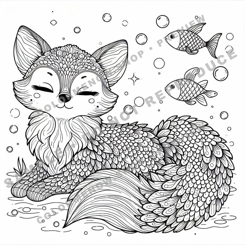 Mythical Aqua Fox Coloring Pages - Sample Page 3