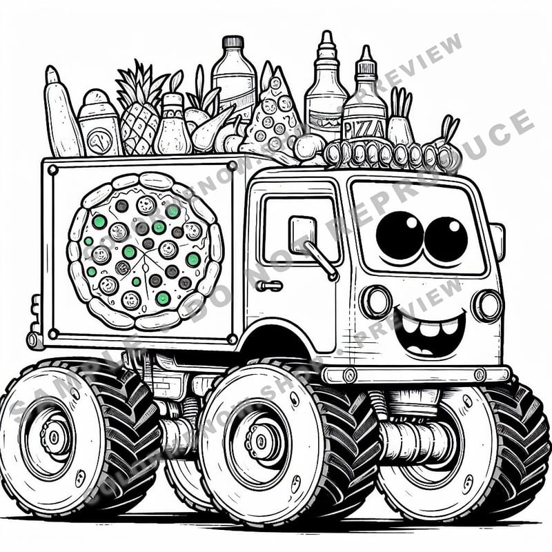 Pizza Monster Trucks Coloring Pages - Sample Page 1