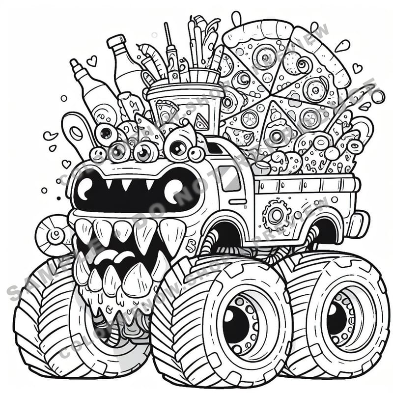 Pizza Monster Trucks Coloring Pages - Sample Page 3