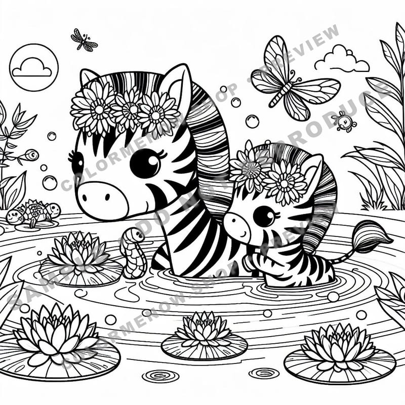 Pondside Animal Friends Coloring Pages - Sample Page 1