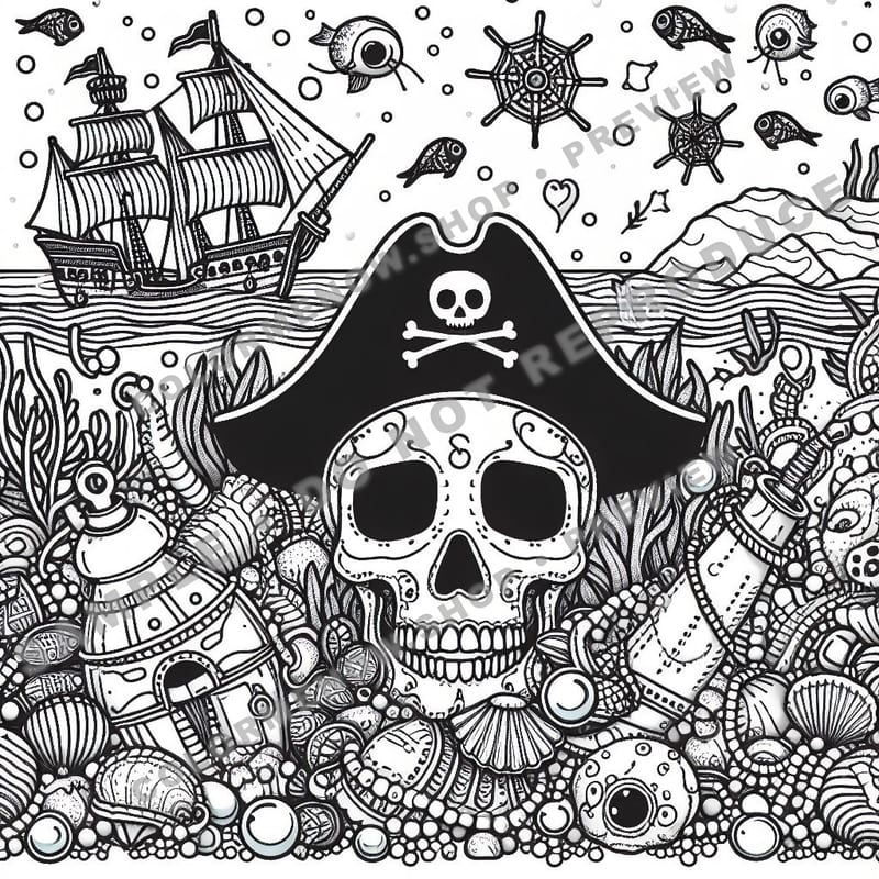 Skull Realms: Abyssal Treasure Coloring Pages - Sample Page 2